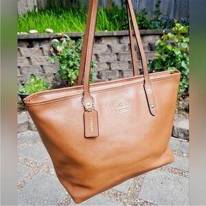 Coach brown leather tote